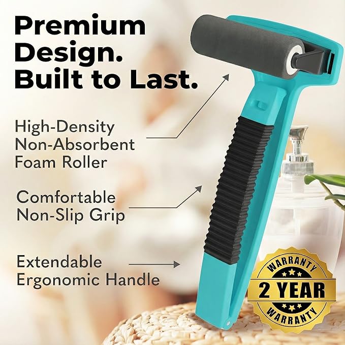 bearback Lotion Applicator for Back & Body – Long Reach Folding Handle with 2 Reusable Foam Rollers – Apply Lotion, Medication, Ointment, Sunscreen, Self Tanner – American Small Business (Teal)