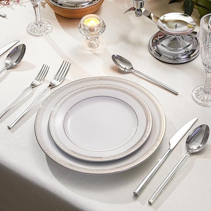 KINGSTONE 60-Piece Silverware Set, 18/10 Stainless Steel Flatware Cutlery Set with Hexagon Handle, for Hotel, Home, Party, Wedding Gift, Mirror Polish and Dishwasher Safe