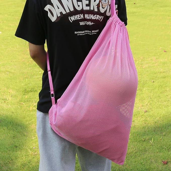 2 Packs Swim Bag Mesh Drawstring Backpack Oversized 18" x 26", Large Mesh Drawstring Backpack for Beach, Swimming, Gym, and Workout Gear (Pink)