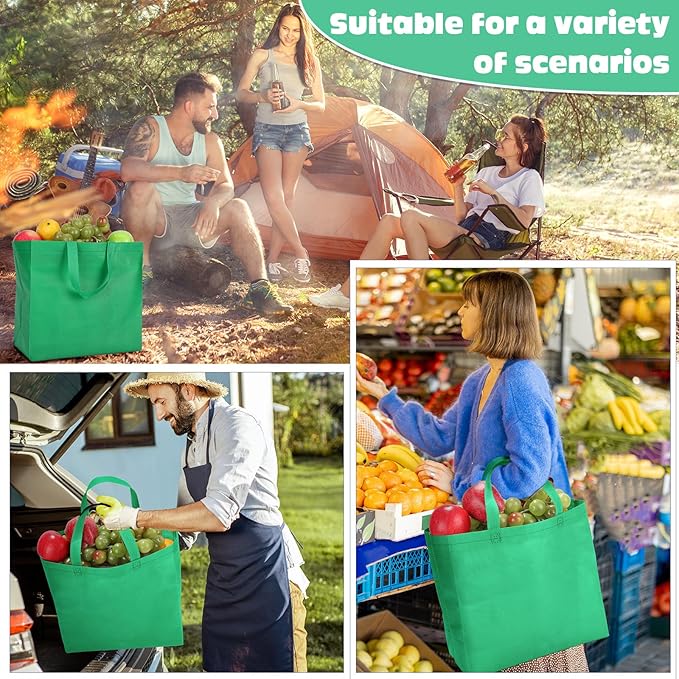 Windyun Reusable Grocery Bags Large Non Woven Shopping Bags with Handles Foldable Portable Tote Bulk, 12.6 x 11.8 x 6.3 Inch