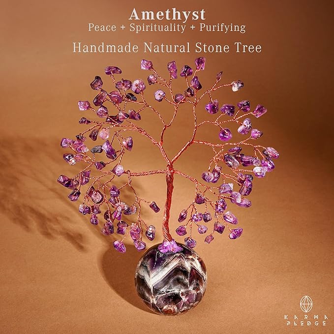 Amethyst Crystal Tree of Life Office Desk Decor, 7 Chakra Reiki Healing, Feng Shui Bonsai Home Decoration Tree for Positive Energy, Money, Good Luck, Yoga, Meditation, Spiritual Gifts for Women