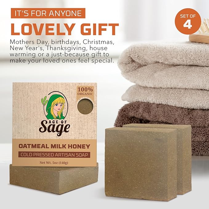 Natural Bar Soap Gift Set for Women - Vegan Bath Handmade Cold Process Artisan Soap with Essential Oil, Aromatic All Moisturizing Wash Soaps, Fragrant Peach Tea Scent (4 Pack)