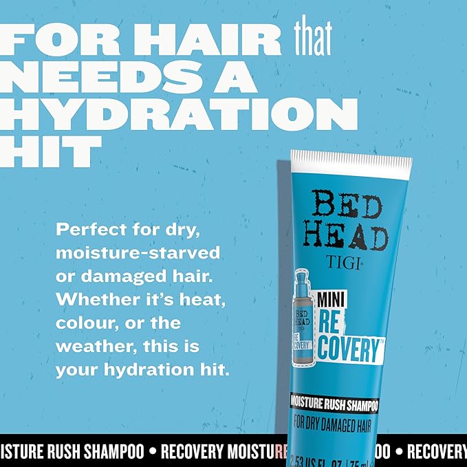 TIGI Bed Head Recovery Shampoo, Travel Mini, 2.53 fl oz (Pack of 2)