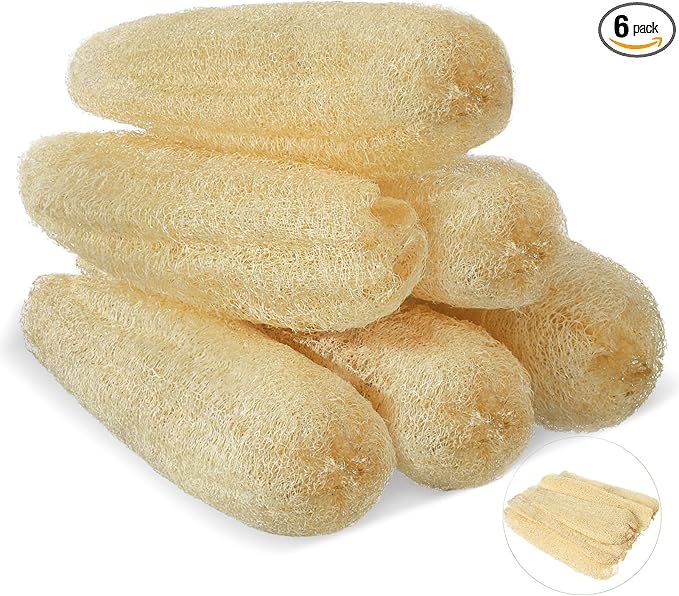 11.8 inches Natural Loofah Sponges Pack of 6, for Kitchen Dishes Body Scrubber