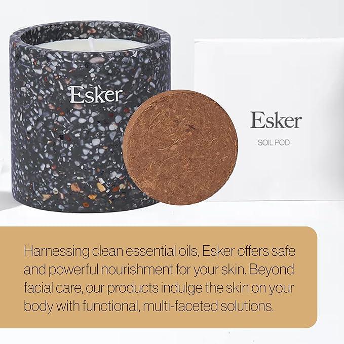 Esker Travertine Plantable Candle – Hand-Poured Soy Wax with Essential Oils, Eco-Friendly Reusable Planter, Includes Wildflower Seed Paper for Sustainable Gifting