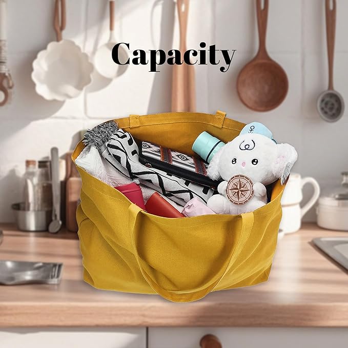 Large Canvas Tote Bag - Reusable Grocery Bag Foldable Heavy Duty Shopping Bag for DIY Art Crafts Painting Embroidery