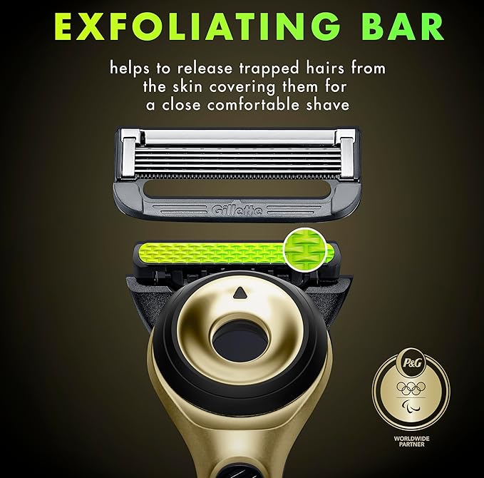 GilletteLabs with Exfoliating Bar Razor for Men, Champion Gold Edition - 1 Handle, 1 Razor Blade Refill, Includes Premium Magnetic Stand