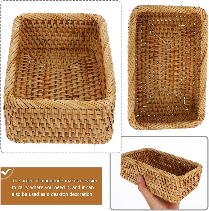 Handmade Woven Storage Basket Small Rattan Box Natural Sundries Organizer for Living Bedroom Office Decor
