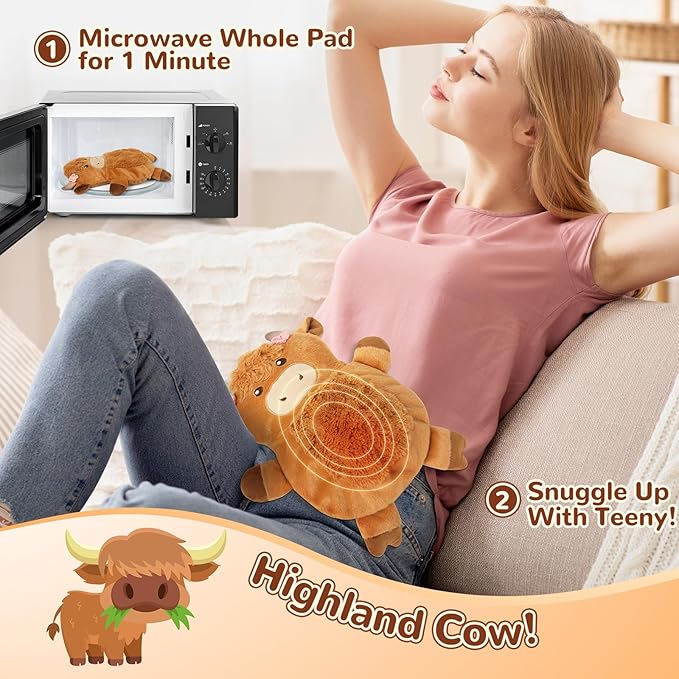 Microwave Heating Pad for Pain Relief, 16" x 12" Microwavable Heating Pads for Cramps, Back Pain, Neck Shoulder, Muscles, Knee, Joints, Natural Heat Pack Moist Heat, Highland Cow Adorned with Flowers