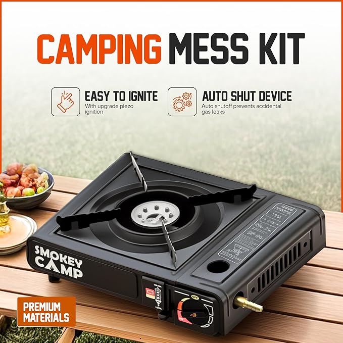 Portable Camping Stove with Plastic Suitcase 3000W Dual Fuel Compatable with Butane or Propane Fuel Tanks, Automatic Ignition, Precise Heat Control, for Camping, Hiking, and Outdoor Cookwing