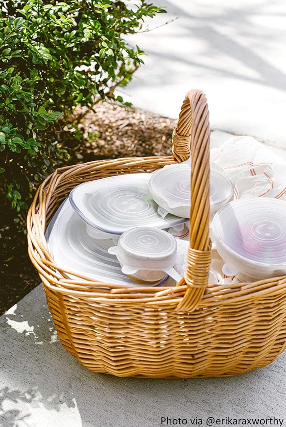 Silicone Stretch Lids, 6-Pack of Same Size 8.1 Inch Lids, BPA Free, Leakproof Reusable Silicone Lids for Various Shapes of Containers and Food Covers