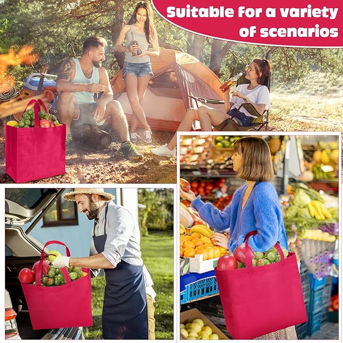 Windyun Reusable Grocery Bags Large Non Woven Shopping Bags with Handles Foldable Portable Tote Bulk, 12.6 x 11.8 x 6.3 Inch