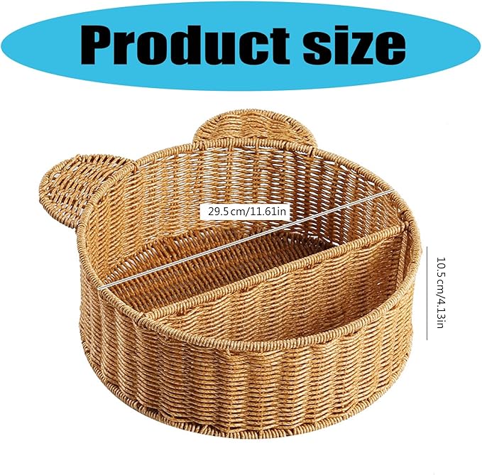 Natural Woven Bear Ear Wall Shelf Handmade Storage Basket for Small Plants and Books Decorative Floating Organizer with Unique Animal Design