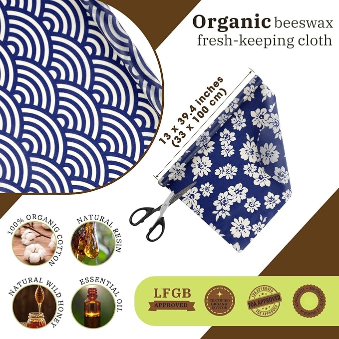 Moukeren 3 Rolls Reusable Beeswax Wrap 13'' x 40'' Food Wrap Beeswax Paper Food Wrappers Cotton Bread Sandwich Wrapper for Kitchen Storage Gifts, Vivid