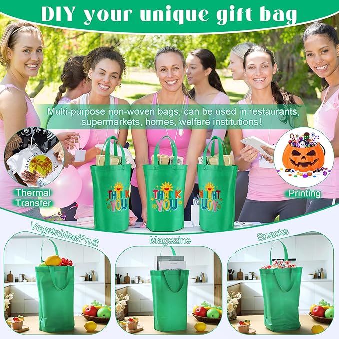 Windyun Reusable Grocery Bags Large Non Woven Shopping Bags with Handle Foldable Portable Tote Carryall Bulk 11.8x6x13.8 Inch