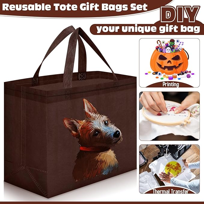 Windyun Reusable Grocery Bags Large Non Woven Shopping Bags with Handles Foldable Portable Tote Bulk, 12.6 x 11.8 x 6.3 Inch