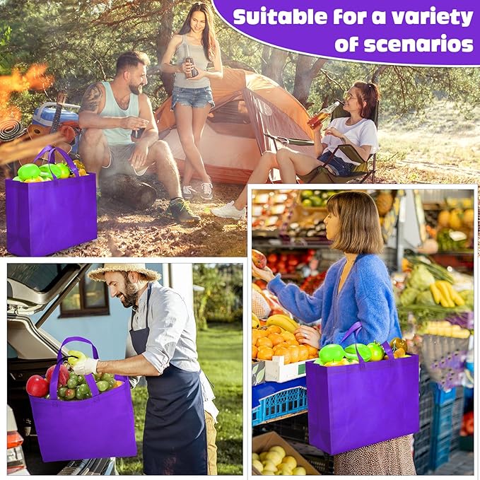 Windyun Reusable Grocery Bags Large Non Woven Shopping Bags with Handles Foldable Portable Tote Bulk, 16x6x12 Inch