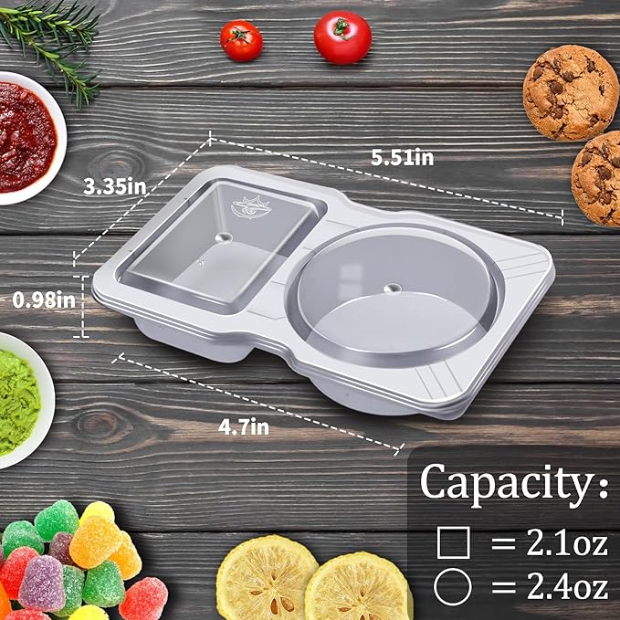 30 Sets Double Compartment Condiment Container With Lids, Reusable Snack Container for Sauces and Snacks, Disposable Snack Containers, Ideal for On-the-Go Meals and Parties (30Pack)