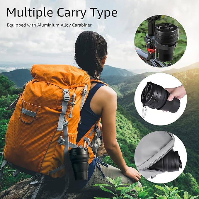 Collapsible Coffee Cup, 2 Pack 20 OZ 600ml Silicone Travel Folding Cup, Leak Proof BPA Free Portable Cup, Travel mug with Lids for Camping hiking