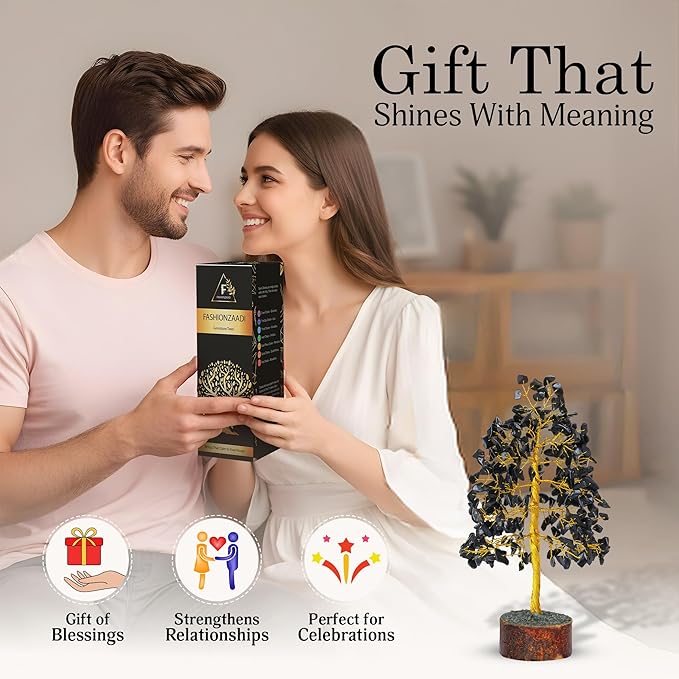 FASHIONZAADI Black Tourmaline Gemstone Tree - Feng Shui Money Bonsai Tree for Home Decor - Black Tourmaline Crystal Spiritual Gift - Good Energy Chakra Stone 10 Inch - Good Luck Stones and Crystals