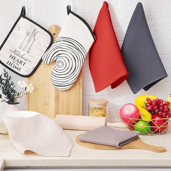 Homaxy 100% Cotton Waffle Weave Kitchen Dish Cloths, Ultra Soft Absorbent Quick Drying Dish Towels, 12 x 12 Inches, 24-Pack, Multicolor
