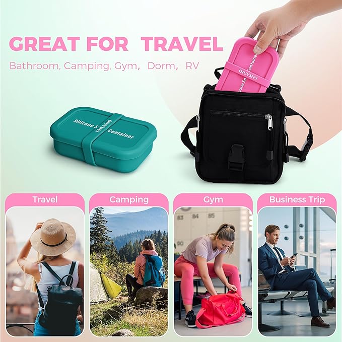 Silicone Soap Holder， Enhanced Leak-Proof Travel Soap Container with Draining Layer，Portable Bar Soap Holder, Soap Case with Soap Bag, Soap Dishes for Bathroom/Camping/Gym/ (Pink)