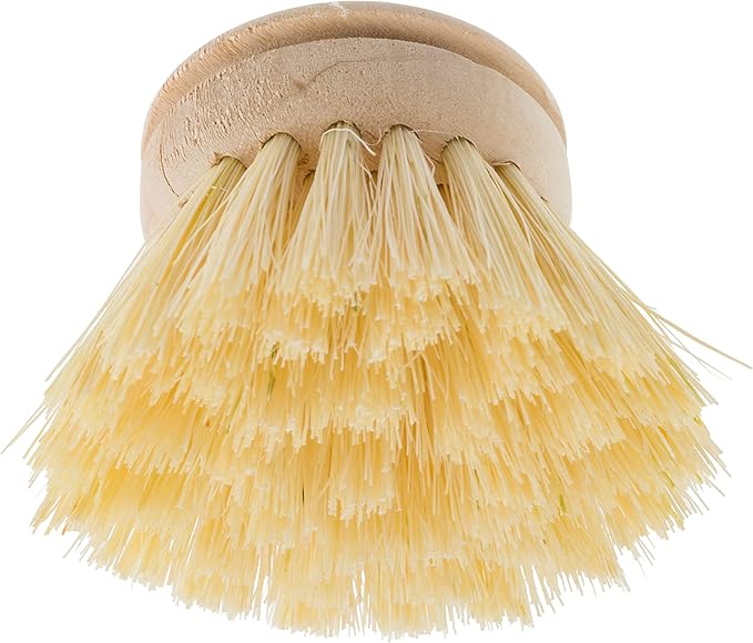 Redecker Silicone Dish Brush Bundle, Includes Interchangeable Natural Horsehair and Tampico Fiber Brush Heads, Sustainable Silicone and Stainless Steel Handle with Hanging Loop, Blue
