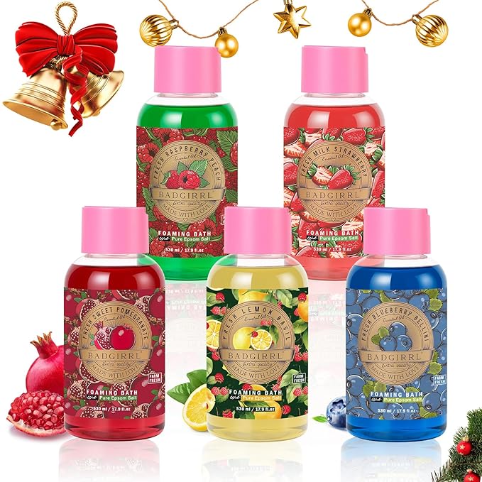 Foaming Bubble Bath with Epsom Salt 17.9 Oz Each (5 Pack),Body Wash Deep Moisture Spa Gift Set with Shea Butter & Essential Oil Collection Skin Cleanser with 24hr Moisturizing Bath Set for Women Men