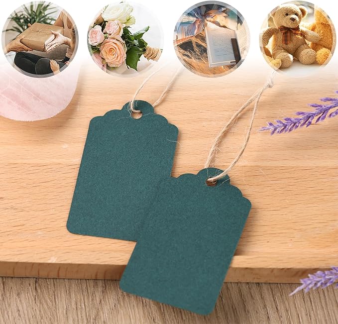 SallyFashion 120PCS Gift Tags with String Attached, 1.6 x 2.8 inch GreenPaper Hang Tags for Clothes DIY Crafts Wedding Holiday (Green)