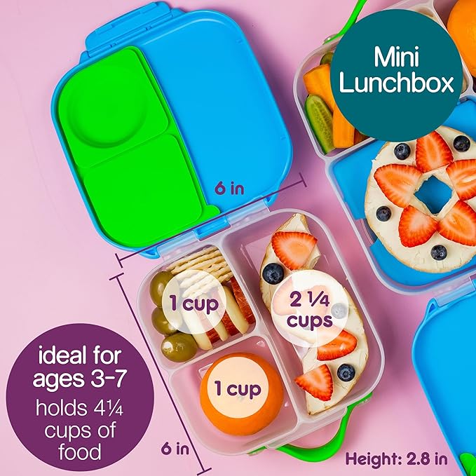 b.box Mini Lunch + Snack Containers (Ocean Breeze): 2-Pack Set Includes Lunch Box (4 1/4 Cup Capacity) & Snack Box (1 3/4 Cup Capacity). Easy Open Bento Containers, School Supplies