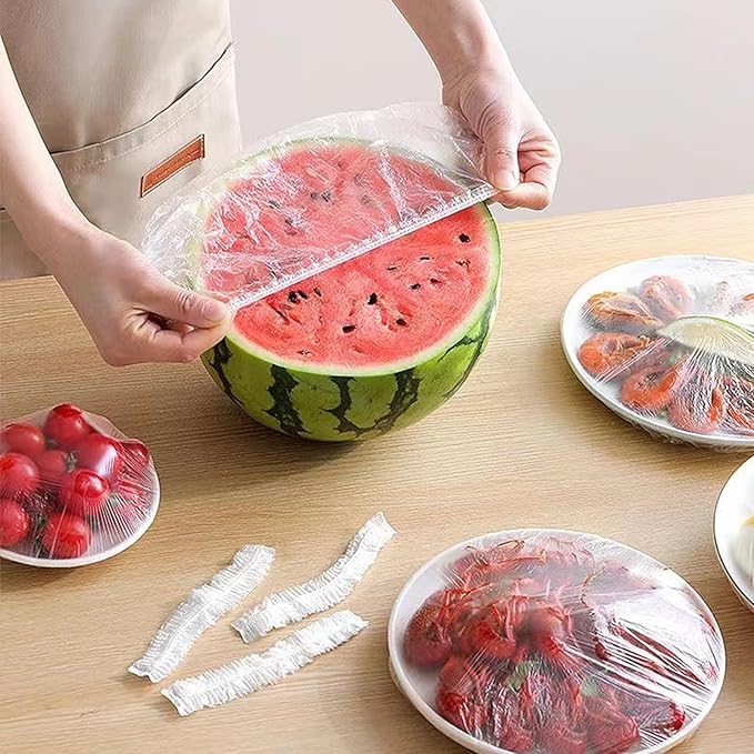 300pcs Reusable Elastic Food Covers - Universal Stretchable Clear Adjustable Plastic Plate & Bowl Covers, Outdoor Fresh Keeping Bags, Kitchen Baking Picnic and Food Storage Bread Proofing Cover.