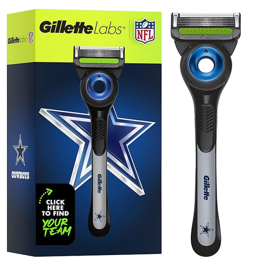 Gillette Labs Special NFL Cowboys Edition Shaving Razor for Men - 1 Handle, 4 Razor Blade Refills & Magnetic Stand, Holiday Gifts for Men, GilletteLabs with Exfoliating Bar