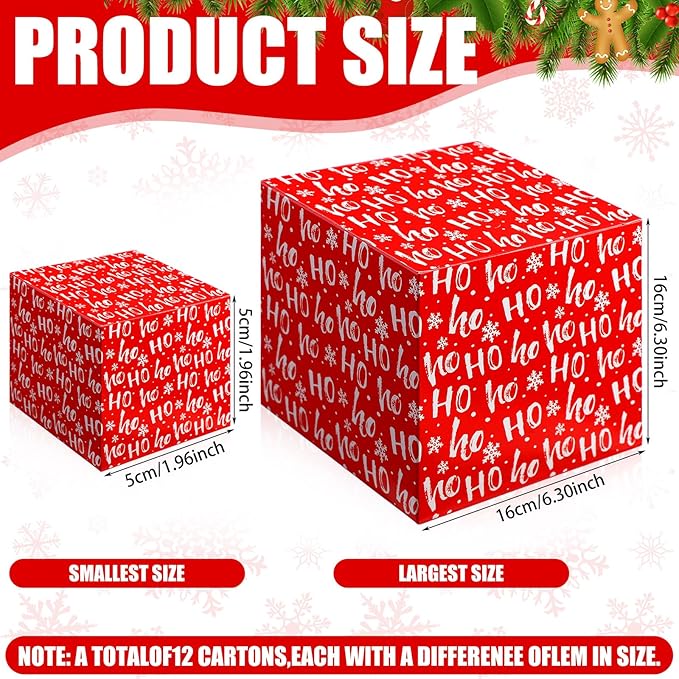 TecUnite 12 Pcs Christmas Prank Gift Box Nesting Gift Boxes Funny Prank Boxes for Xmas Birthday Wrapping, 1.9-6.3 Inch (Hohoho)
