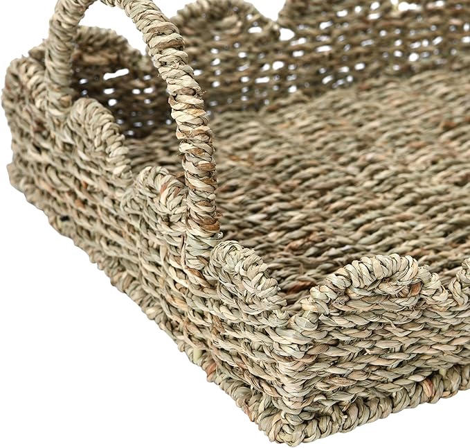 Household Essentials Seagrass Tray with Scalloped Edge, Natural