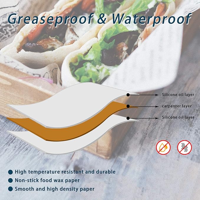 YBB 100Pcs Deli Wax Paper Sheets for Food, Basket Liners Food Picnic Paper Sheets Greaseproof Deli Wrapping Sheets, 10 x 10 Inch