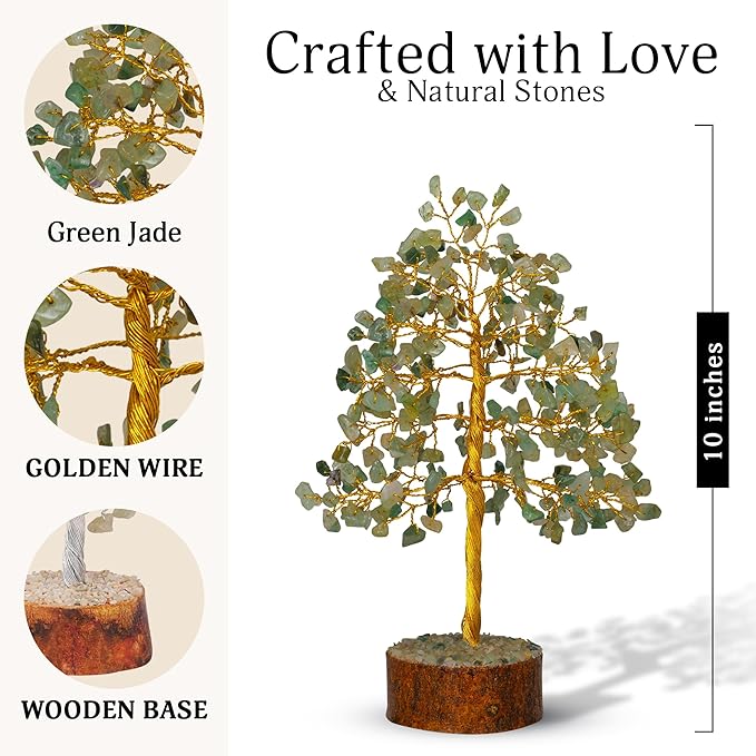 FASHIONZAADI Green Jade Crystal Tree of Life - Chakra Crystals Meditation Gifts - Feng Shui Office Decor - Spiritual Gifts for Home - Desk Decorations
