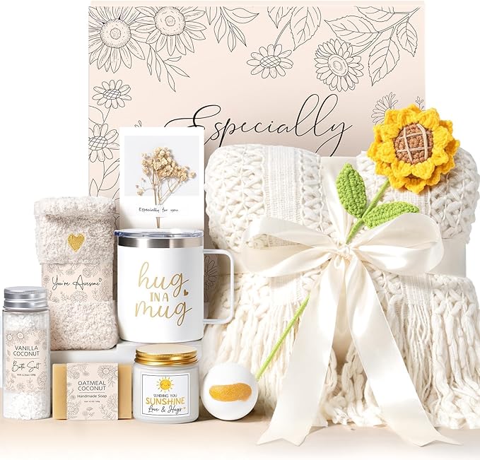 Birthday Gifts for Women Self Care Get Well Soon Gift Baskets, Spa Care Package Thinking of You Sunflower Gifts, Christmas Sending Sunshine Box Unique Gift for Women Mom Her Best Friends Sister Wife