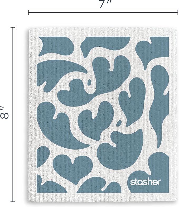 Stasher Reusable Swedish Dishcloths 3-Pack, Geometric Print, 7” W x 8” L, Washable, Absorbent, 100% Biodegradable, Odor & Stain Resistant, Eco-Friendly Kitchen Paper Towel Alternative