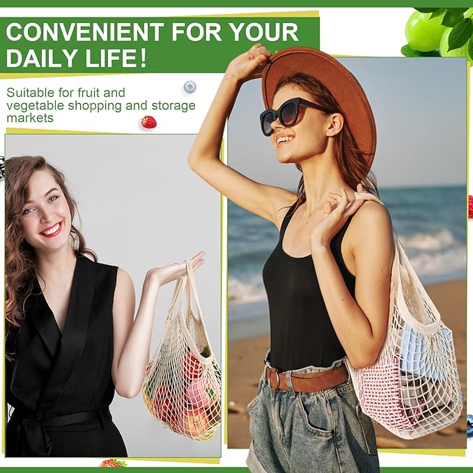 Paterr 50 Pack Cotton Mesh Produce Bags Bulk Reusable Market Bag Washable Net Grocery Purse String Shopping Tote Beach Organizer for Vegetable Fruit Picnic Food Storage (Short Handle,Beige)