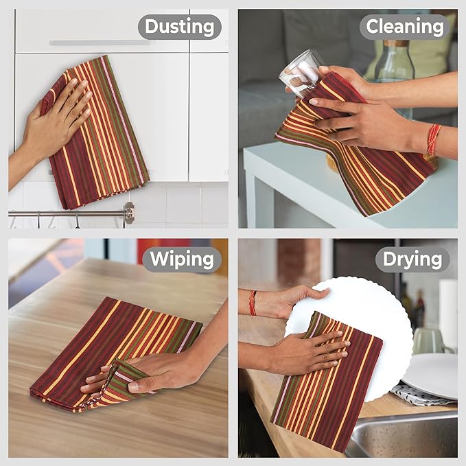 Urban Villa Kitchen Towels Harvest Stripes Print Dish Towels Set of 6 20"X30” 100% Cotton Highly Absorbent Quick Drying Dish Cloths & Dish Towels Thanksgiving Fall Tea Towels with hanging loop Towels