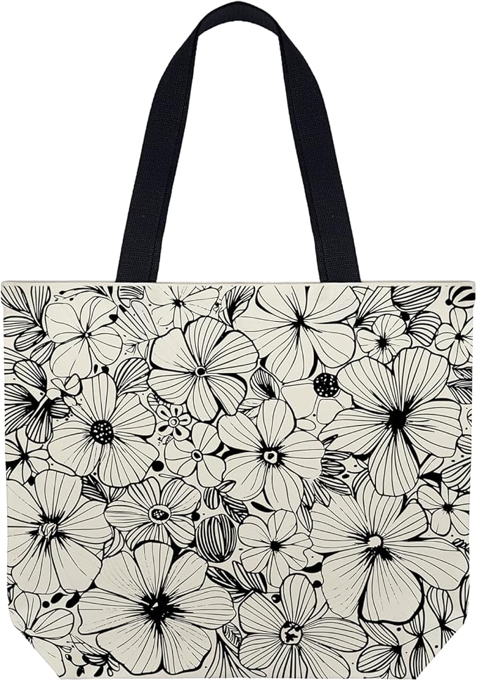 Large Tote Bag for Women, Floral Grocery Tote with Snap Thick Canvas Both Side Pattern, Gift Daily Use Shopping Travel Picnic