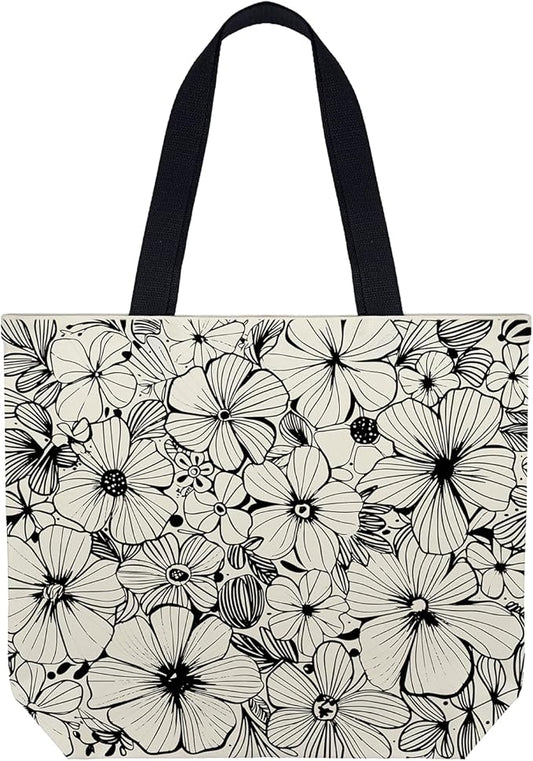 Large Tote Bag for Women, Floral Grocery Tote with Snap Thick Canvas Both Side Pattern, Gift Daily Use Shopping Travel Picnic