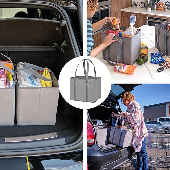 Reusable Grocery Bags, Foldable Shopping Tote with Long Handles, Large Cloth Grocery Bag with Thick Bottom for Daily Shopping, Travel, Storage