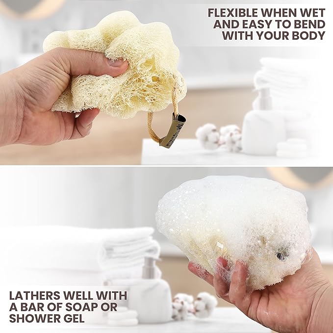 Almooni Mini Natural Loofah Sponge - Real Egyptian Shower Exfoliating Loofah - Small Loofah Scrubber for The Perfect Grip - 3 Count(1 Pack)