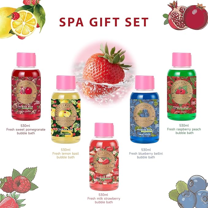 Foaming Bubble Bath with Epsom Salt 17.9 Oz Each (5 Pack),Body Wash Deep Moisture Spa Gift Set with Shea Butter & Essential Oil Collection Skin Cleanser with 24hr Moisturizing Bath Set for Women Men
