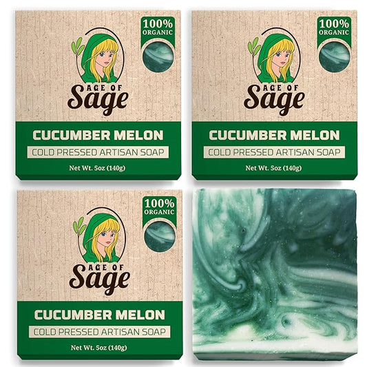 Natural Bar Soap for Men - Vegan Bath Soap Bars Gift Set - Handmade Cold Process Artisan Soap w/Essential Oil, All Moisturizing Wash Soaps, Fragrant Cucumber Melon Scent (4 Pack)
