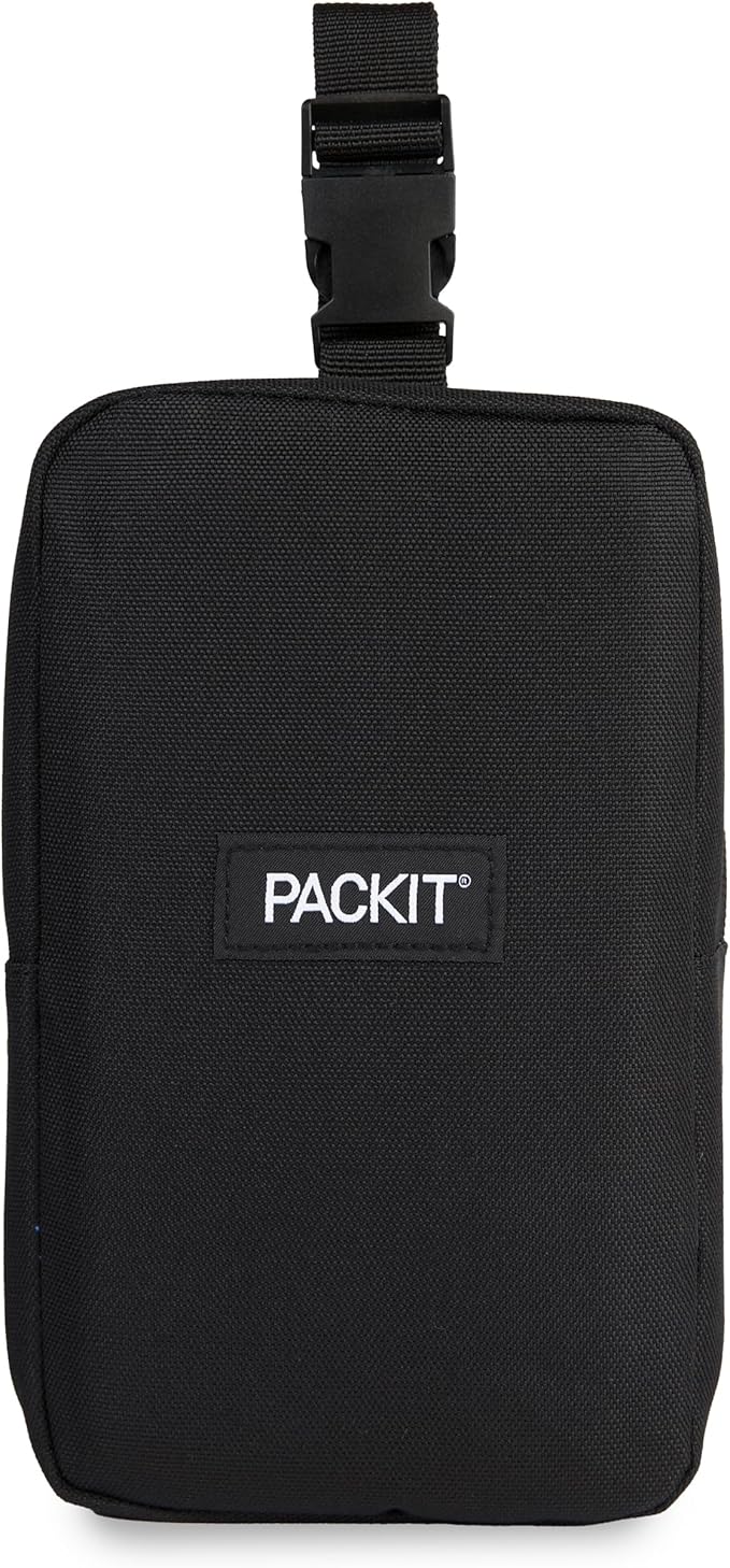 PackIt Freezable Upright Snack Box, Black, Built with ECOFREEZE Technology, Fully Freezable, Collapsible, Reusable, With Top Buckle Handle and Top Load Design, For Perishable Snacks On the Go