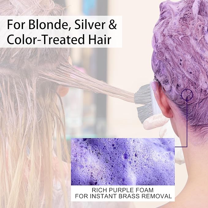 Sulfate Free Brass Toning Purple Shampoo Bar and Conditioner Set for Blonde, Bleached, Silver, or Brown Hair, Neutralizes Brassy Yellow Orange Tones, 6 oz