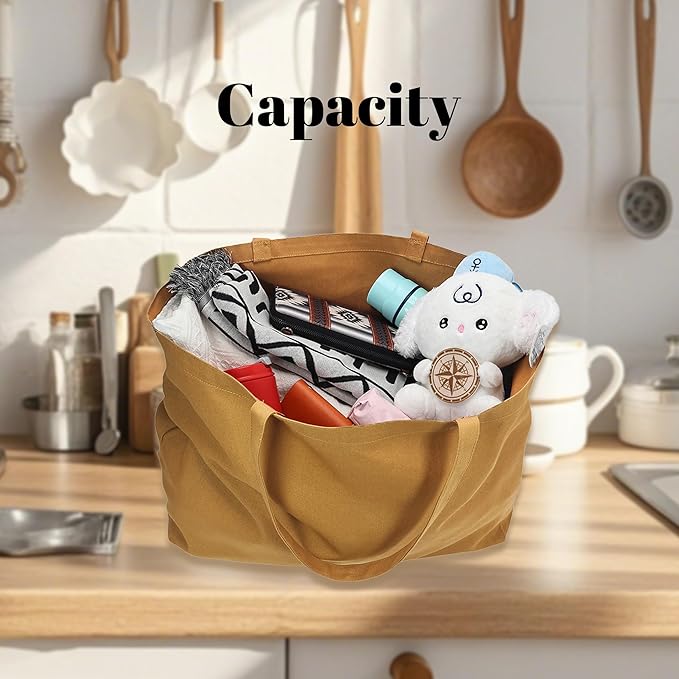 Large Canvas Tote Bag - Reusable Grocery Bag Foldable Heavy Duty Shopping Bag for DIY Art Crafts Painting Embroidery