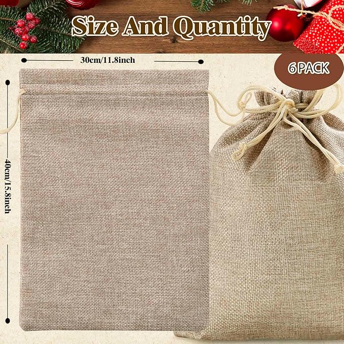 Homum 6 PCS 12x16 Inch Burlap Gift Bags with Drawstring and Gift Tags, Burlap Sack, Jute Bags for Christmas, DIY Craft